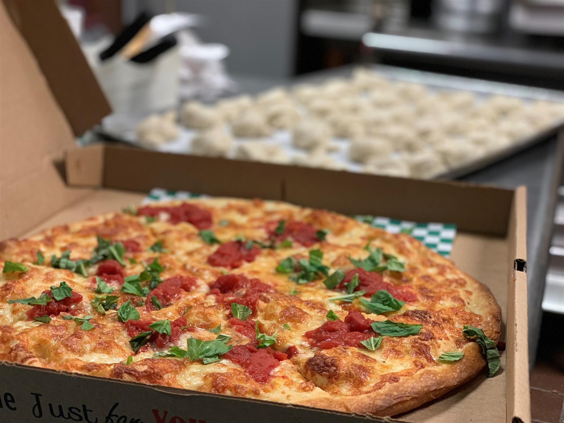 Margherita pizza in a box